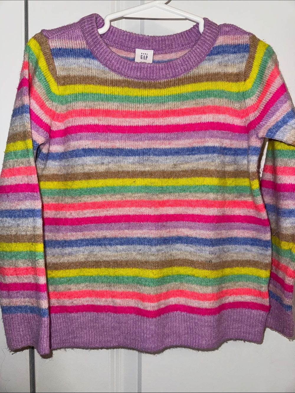 GAP Women's Multicolor Striped Crewneck Sweater - Pink/Purple